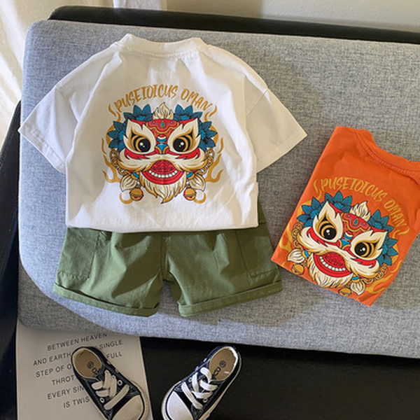 

2022 childrens clothing boys summer suit 1-3 years old baby summer clothing boys short-sleeved casual two-piece suit, White