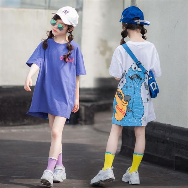 

fashion teenage girl cartoon long t shirts summer clothes for girls cotton kids shorts sleeve princess mum tees, Blue