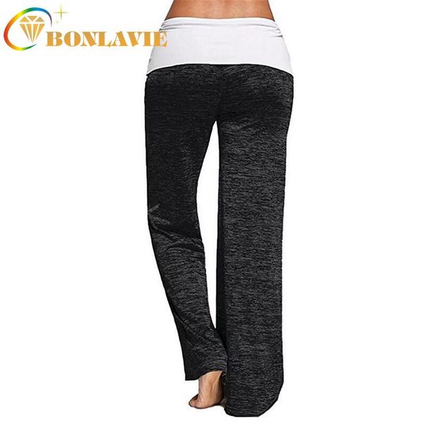 

women's pants & capris women full length stitching sports broad-legged leisure mid waist solid color wide leg, Black;white