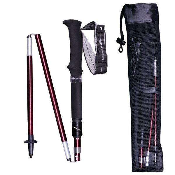 

trekking poles 5 section folding ultra-light cane nordic alpenstocks aluminum carbon tungsten hiking walking sticks adjustable pole