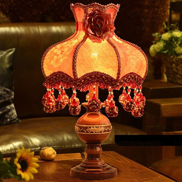 

retro classical art deco led table lamp modern fabric home decoration bedside princess wedding study resin lamps