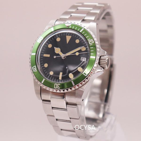 

wristwatches luxury fashion men's watch 39.5mm stainless steel automatic date machine sterile dial green black two-way aluminum frame, Slivery;brown