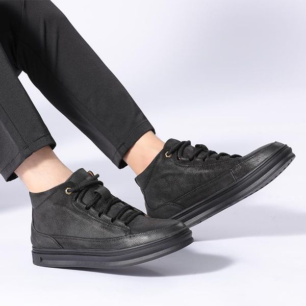 

boots winter snow genuine leather men's ankle comfortable plus velvet thick warm cotton shoes big size 47 s5, Black