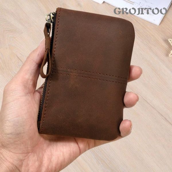 

mad horse leather zero purse genuine men's and women's leisure small vintage zipper wallet wallets1, Red;black