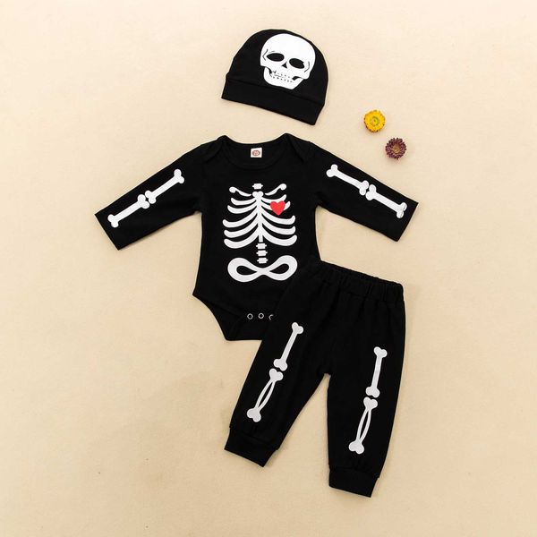 

autumn infant baby clothes boys cosplay costumes halloween skull bodysuit long sleeve suit fashion clothing for new born outfit g1023, White