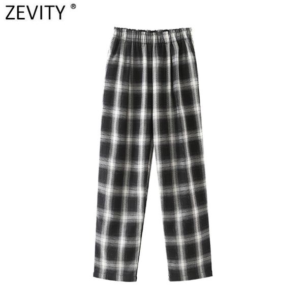 

women vintage plaid print pockets harem pants female elastic waist casual ankle length trousers pantalones mujer p985 210420, White;black