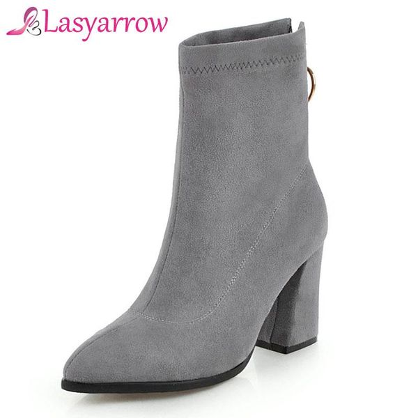 

boots lasyarrow ankle for women thick high heels pointed toe autumn winter women's shoes casual ladies zipper botas femininas, Black