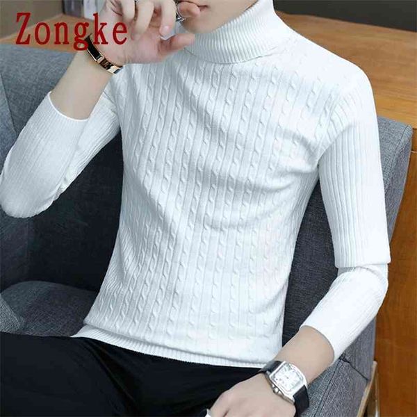 Zongke Fino Turtleneck Branco Homens Camisola Pullover Homens Roupa Coreano Homens Tartaruga Pescoço Inverno Roupas M-3XL 210809