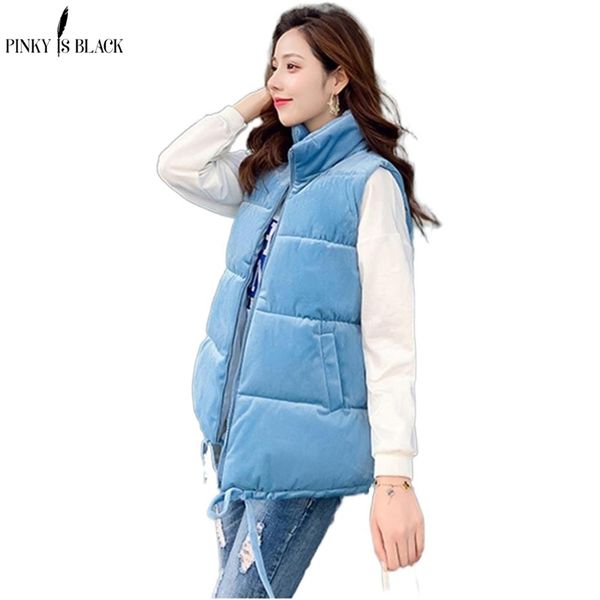 

pinkyisblack winter vest women waistcoat female sleeveless jacket stand collar warm velvet vest outwear colete feminino 210910, Black;white