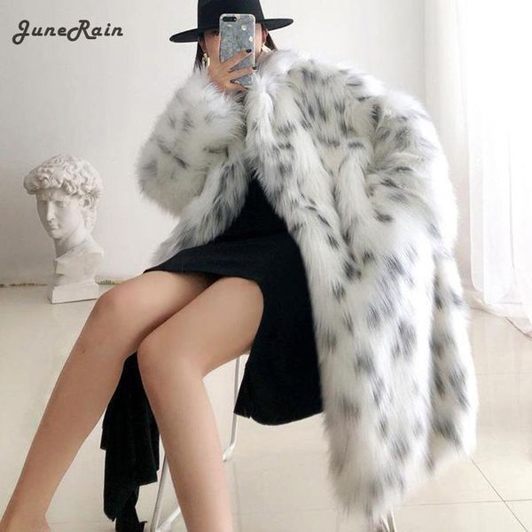 

women's fur & faux 2021 women winter coat lady casual spliced leopard print jacket female thick warm mid-long plush outerwear, Black