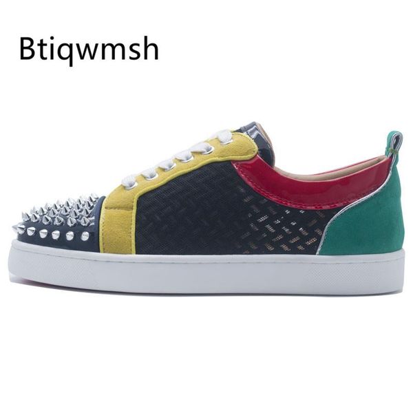 

dress shoes est spiked men round toe rivet mixed color lace up flat man fashion loafer, Black