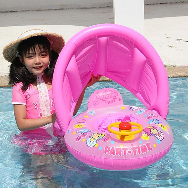 

life vest & buoy baby infant float pool swimming ring inflatable circle seat with steering wheel summer beach party toys sunshade
