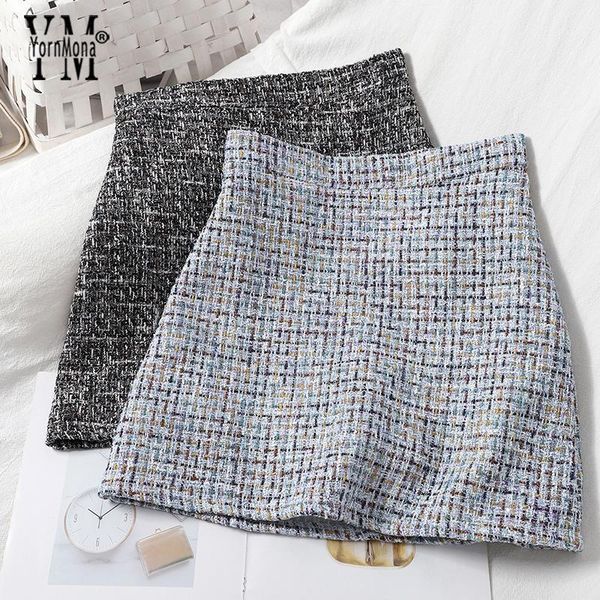 

yornmona korean fashion lady skirt autumn girl sweet pink high waist a-line mini vintage casual women wool plaid skirts, Black