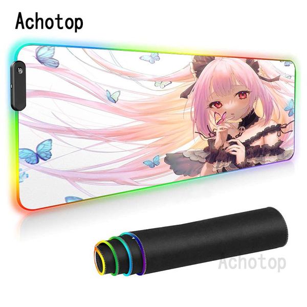 

mouse pads & wrist rests uruha rushia rgb pad durable deskmousepad large gamer led light gaming keyboard pc desk mat hololive teclado