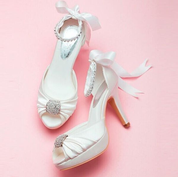 

lovely bowtie rhinestone satin white shoes bridal wedding dreamy peep toe high heelsprom gown dress, Black