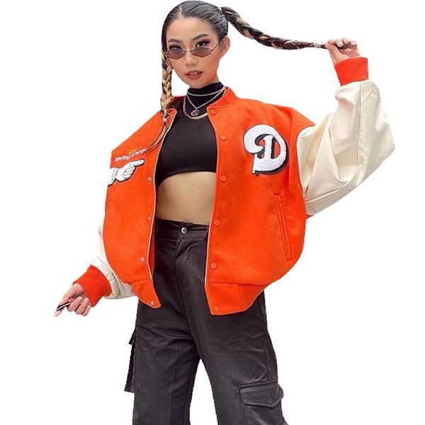 

women's jackets letter womens coats and high street hip hop baseball uniforms casual coat loose stitching jacket 2021 autumn, Black;brown