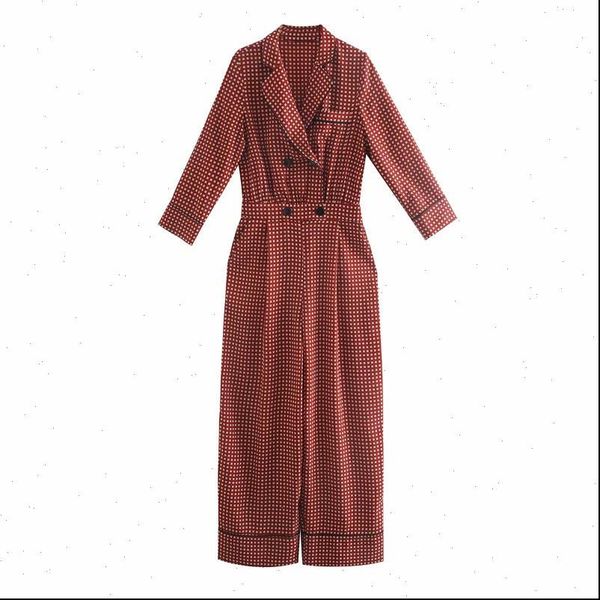 

evfer casual gemetric pirnt women romper za autumn red fashion double breasted pocket high waist long playsuits chic, Black;white