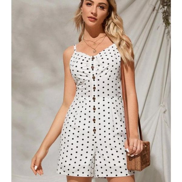 

europe america women's jumpsuit fashion summer temperament v-neck backless sling wave point conjoined shorts jumpsuits & rompers, Black;white