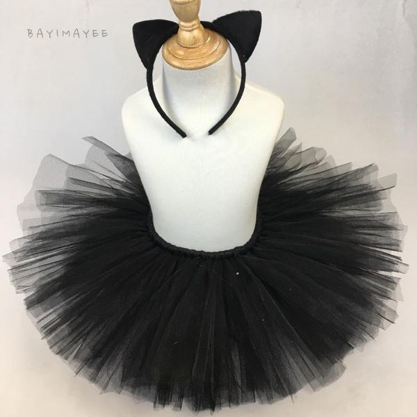 

skirts baby girls black tutu kids fluffy tulle skirt ballet pettiskirt with cat headband party tutus cosplay, Blue