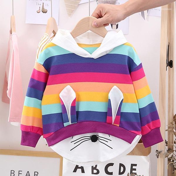 

girls colorful hooded sweatshirt toddler kids baby striped rainbow cartoon coat vetement fille1, Black