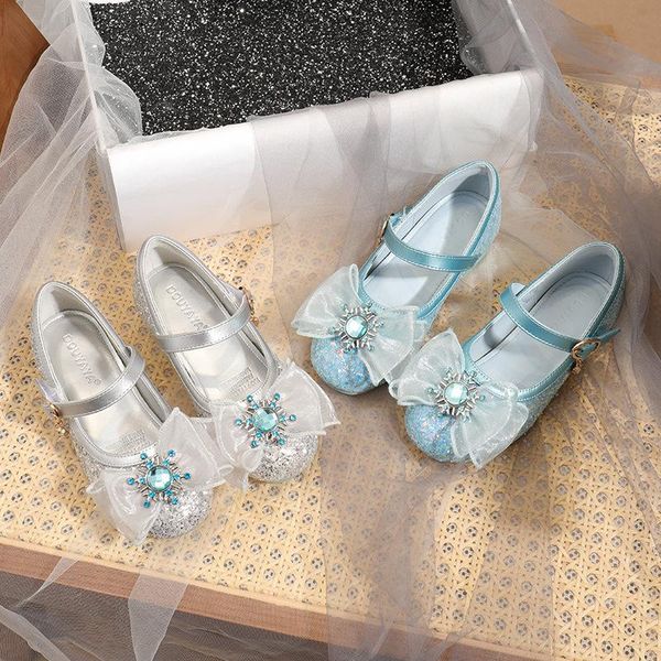 

flat shoes princess kids leather for girls flower casual glitter children low heel bowknot pink silver 2021, Black;grey