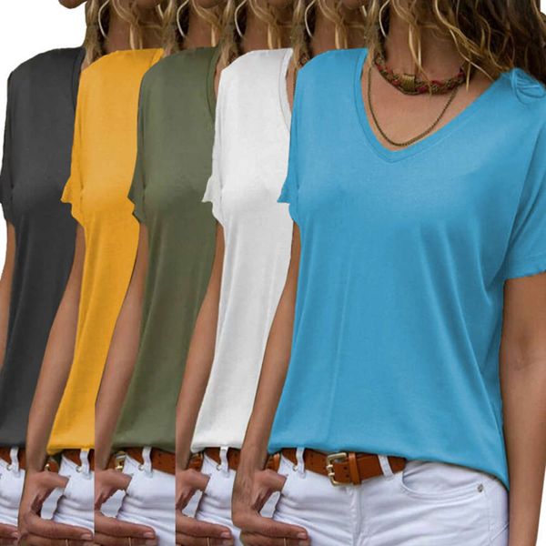 

women's t-shirt spring summer solid color v-neck short sleeve 8176, White