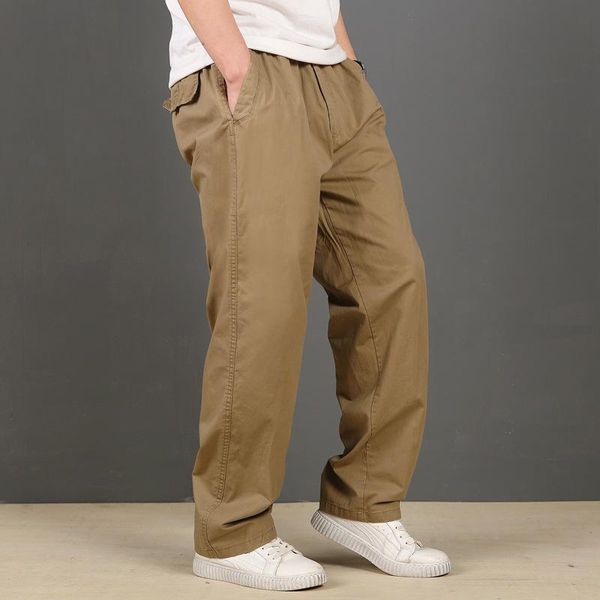 

summer men's casual pants straight-leg thin loose work plus size elastic waist mens clothing, Black