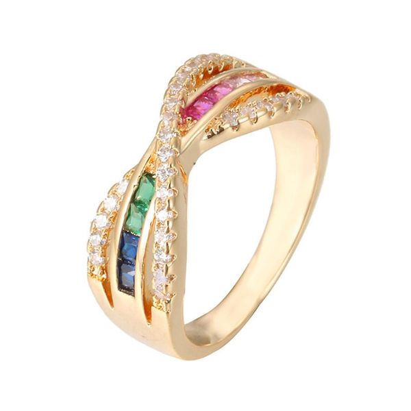 

wedding rings loredana rainbow series fashion 8 shape inset straight row of colored zircon and round miniature for woman, Slivery;golden