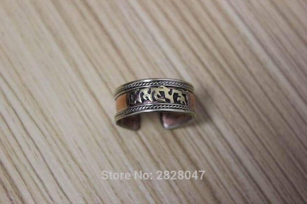 

cluster rings rg000 handmade nepalese copper six words mantra 9mm open back ring tibetan om mani padme hum adjustable, Golden;silver