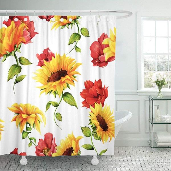 

shower curtains green of sunflowers pomegranate buds on white abstract watercolor curtain waterproof polyester fabric 72 x inches