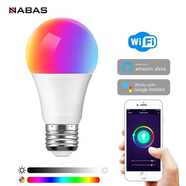 

smart home control nabas 9w wifi bulb e27 e26 b22 e14 led rgb lamp with google alexa dimmability voice color light