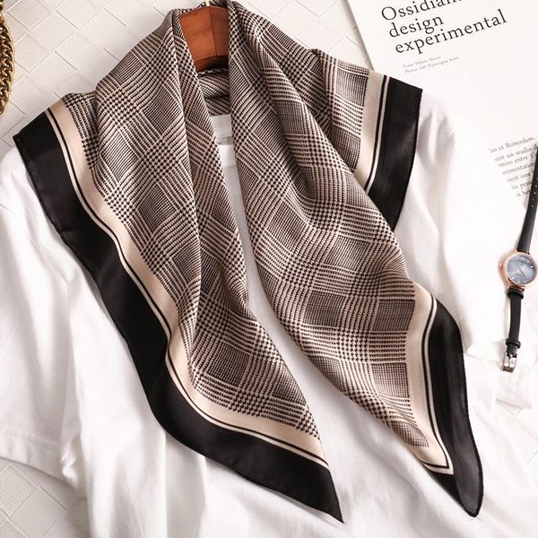 

scarves luxury silk satin head scarf for women plaid print kerchief neck scarfs 70cm square shawls and wrpas ladies dropship, Blue;gray