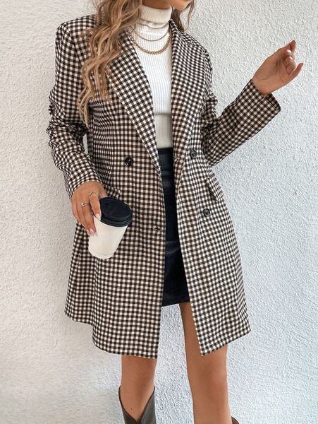 

gingham print flap detail blazer n9pg#, White;black