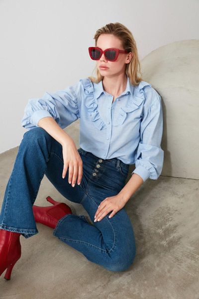 

women's blouses & shirts trendyol ruffle detail shirt twoss20go0357, White