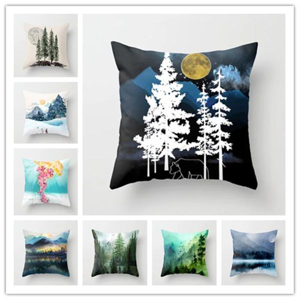 

landscape scenery cushion cover beautiful polyester square home living room decorative creative soft throw waist pillow case cushion/decorat