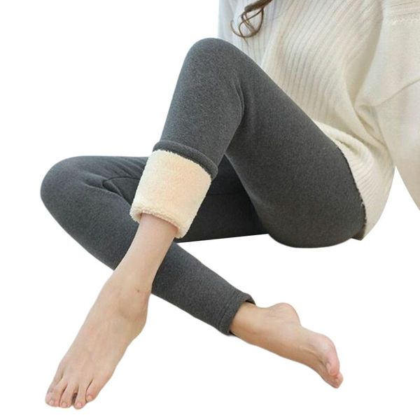 

women's pants & capris female leggings thickened solid color with or without pockets elastic high waist trousers for fall winter, Black;white