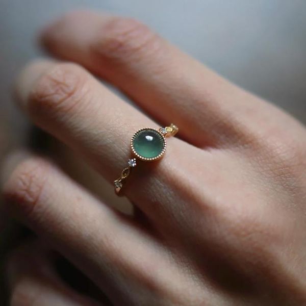 

cluster rings original silver inlaid natural chalcedony opening adjustable ring elegant charm creative retro female jewelry, Golden;silver