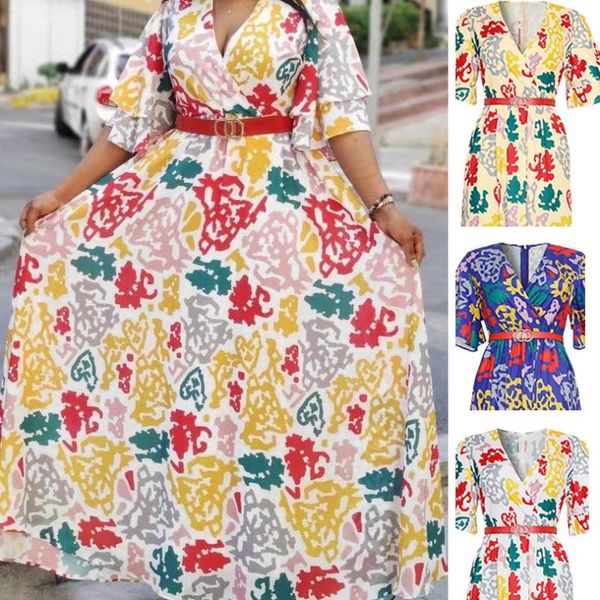 

chiffon maxi dress african dresses for women africa clothing robe v neck high waist long sundress vestidos red belt partyclub ethnic
