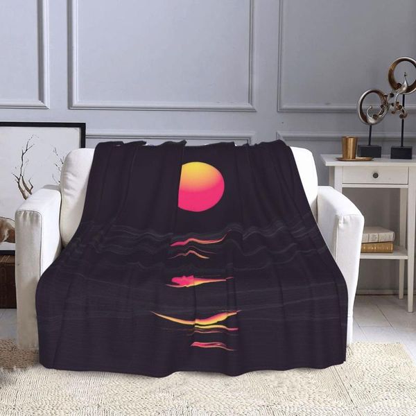 

blankets retrowave sunrise reflection clear sky pattern lightweight blanket for home decor, bed, sofa, black, 50"x40"