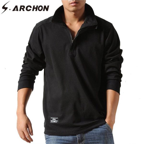 

s.archon spring t-shirts long sleeved cotton casual loose leisure underwear man's tactical style shirts big size e483, White;black