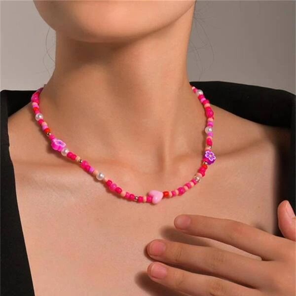 

pendant necklaces vintage cute warm color beads flower chain necklace for women simple fashion boho ethnic pastoral style choker girl's, Silver