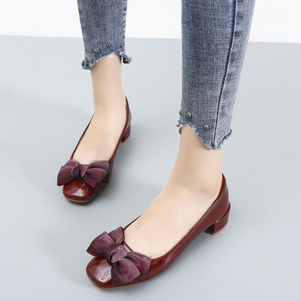 

dress shoes 2021 spring slip on office lady work patent leather casual low heels pumps woman bow designer women, Black