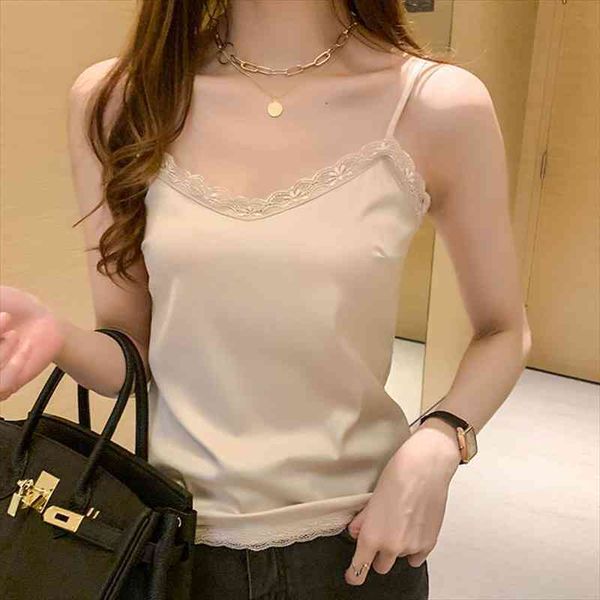 

summer with lace silk women cami spaghetti strap white camisole basic black beige