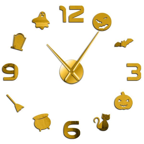 

wall clocks diy silent hanging art big clock halloween 3d trick or treat horror with hand digital mirror