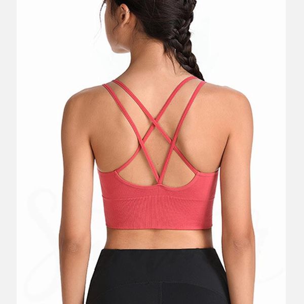 

yoga outfit breathable sports running gym crop seamless shockproof sport backless bra padded for women