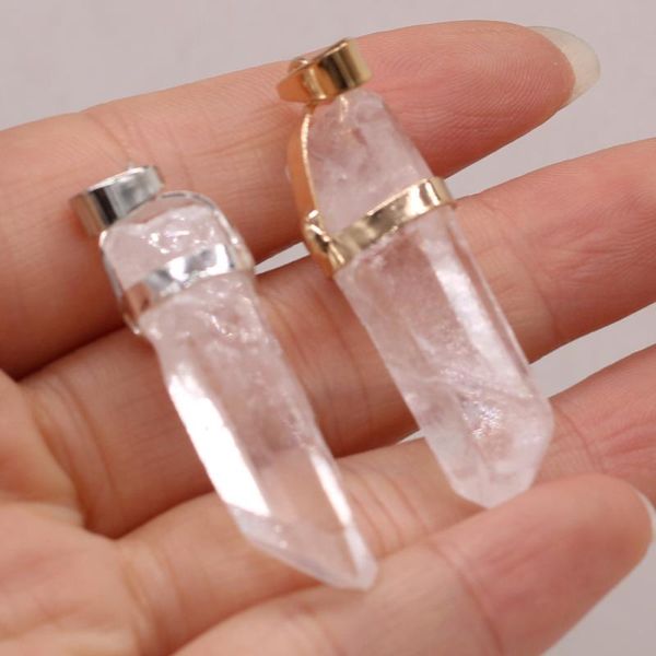 

charms natural semi-precious stone pearl clear quartz pendant 12x20-14x50mm for jewelry making necklaces accessories gift, Bronze;silver