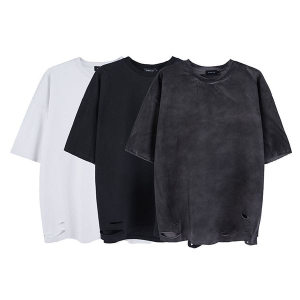 

2021 3colors cotton t-shirt hip hop short sleeve solid tee summer streetwear, White;black