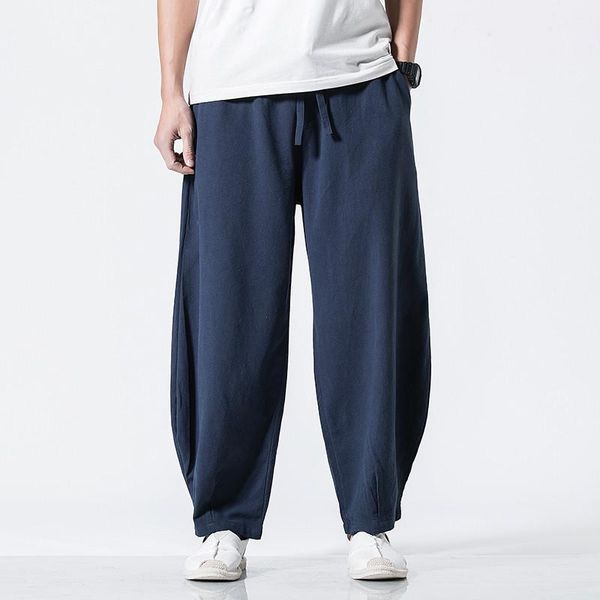 

men's pants 2021 autumn plus size hip hop harem men casual loose trousers drawstring joggers chinese style cotton linen m-7xl, Black