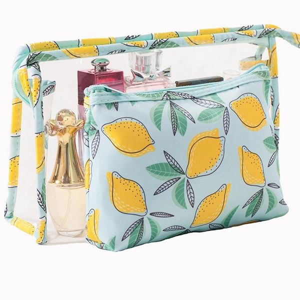 

pcs/set clear cosmetic bag pvc travel lemon printed makeup women waterproof organizer totes zip lock storage bags & cases