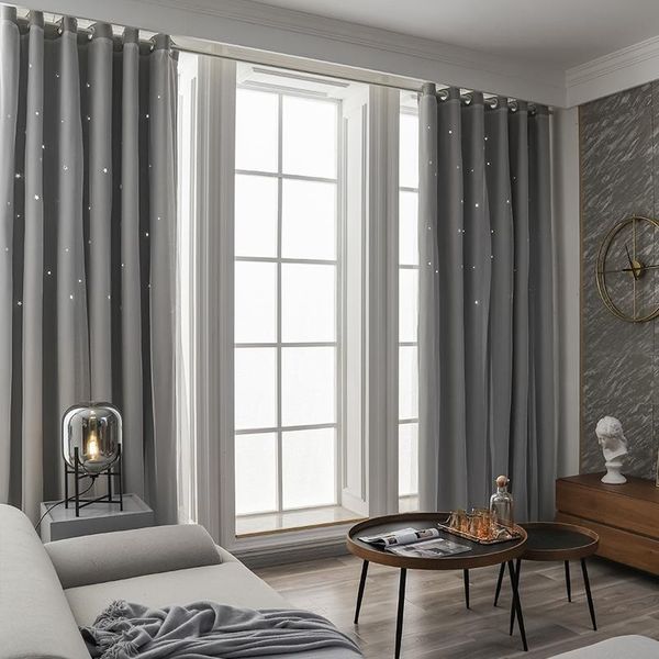 

curtain & drapes customized nordic modern minimalist solid gray hollow stars mesh curtains integrated living room bedroom punch-bay win